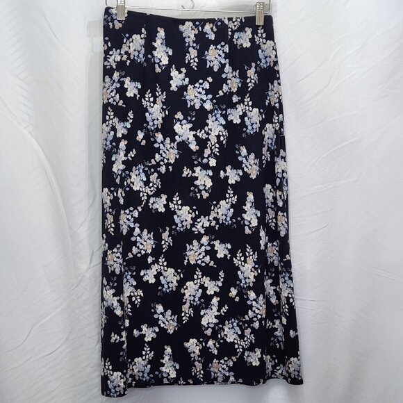 J Jill Floral Knit Midi Skirt Womens XS Petite XSP Navy Blue A Line Casual OO09X - Picture 2 of 6
